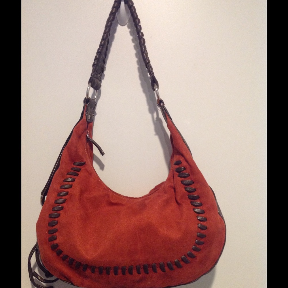 Suede Hobo Shoulder Bag in Burnt Orange